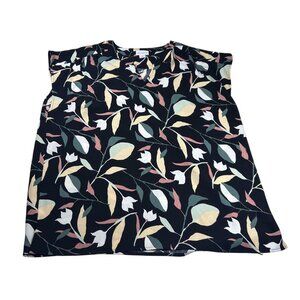 Liz Claiborne Womens Floral Print Sleeveless Blouse‎ XL Black Lightweight NWT